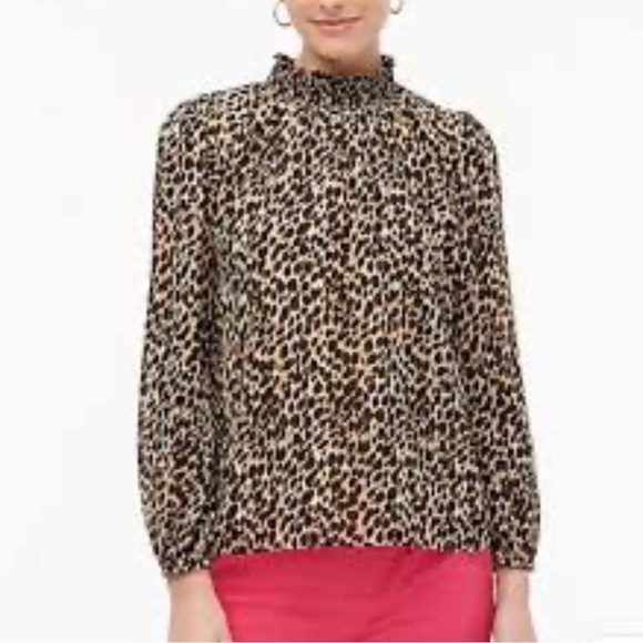 J. Crew Leopard Print mock Neck puff sleeve Blouse - Picture 2 of 9
